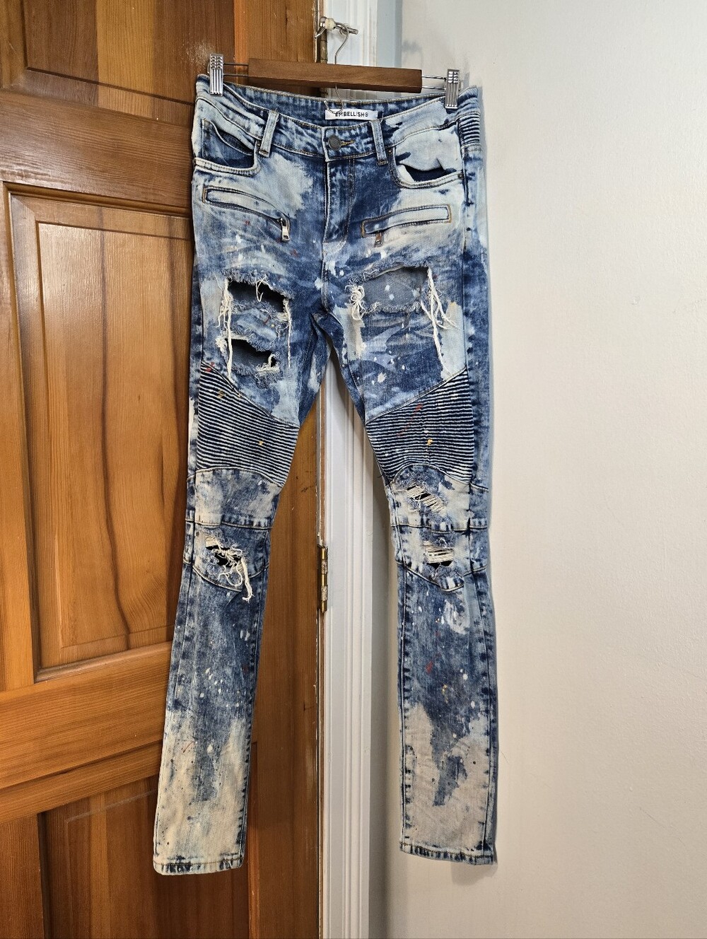 Slim Distressed Acid-Wash Men’s Jeans - Blue